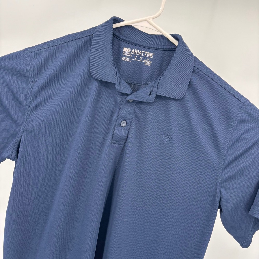 Ariat Polo Shirt Men Large Navy Blue Excellent AriatTEK Performance Short Sleeve